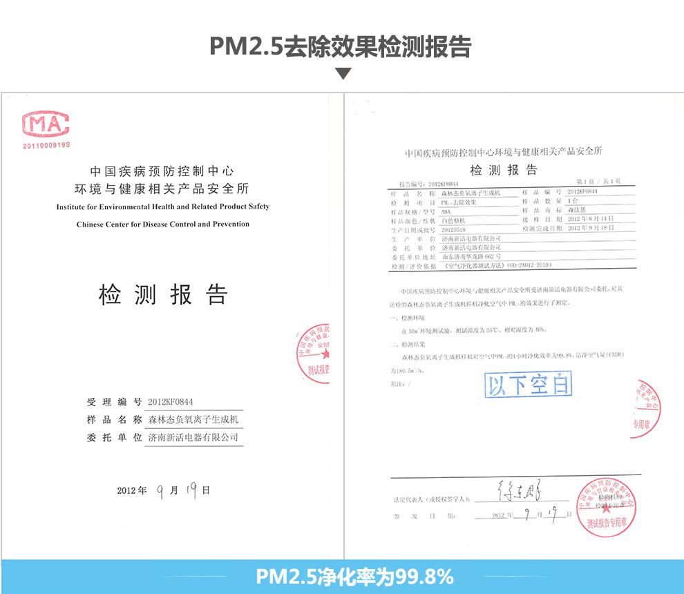 負(fù)離子對(duì)空氣中的pm2.5的去除率高達(dá)99.8%